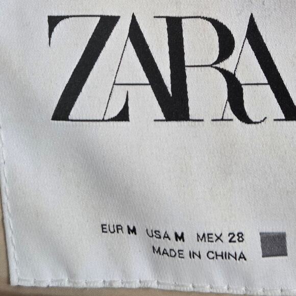 Zara Faux Leather Quilted Puffer Jacket Women's Medium Cropped Ivory - Picture 13 of 13